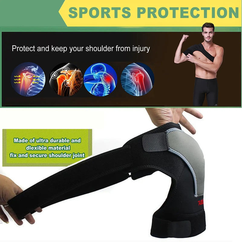 Left Shoulder Adjustable Support Brace Compression Strap Heat Patch Protection Sports – view 5