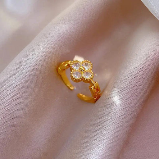 Poppy Gifts Jewellery Celestia Clover Gold Crystal Adjustable Ring Celestia Clover Gold Crystal Adjustable Ring