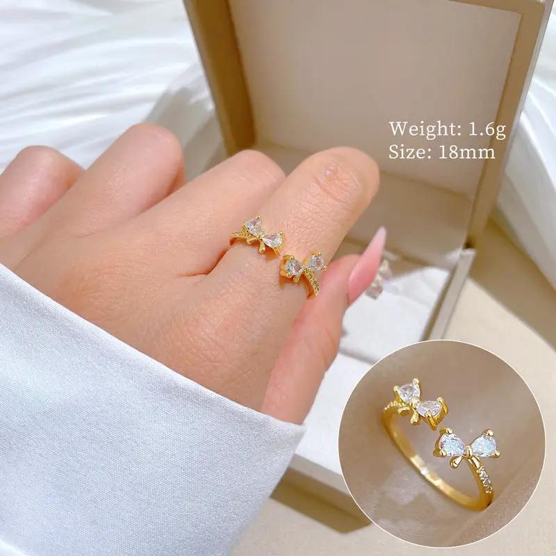 Poppy Gifts Jewellery Celestia Bow Gold Crystal Adjustable Ring Celestia Bow Gold Crystal Adjustable Ring