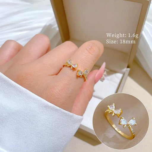 Poppy Gifts Jewellery Celestia Bow Gold Crystal Adjustable Ring Celestia Bow Gold Crystal Adjustable Ring