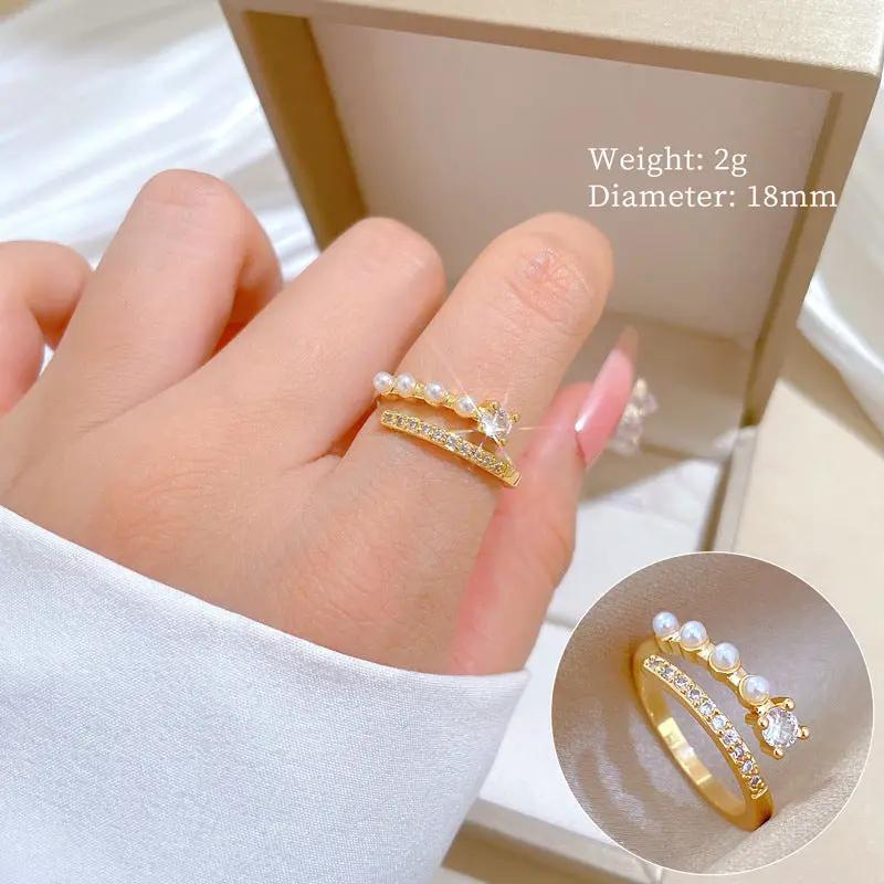 Poppy Gifts Jewellery Pearl Grace Gold Crystal Adjustable Ring Pearl Grace Gold Crystal Adjustable Ring