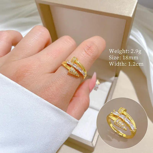 Poppy Gifts Jewellery Celestia Arrow Gold Crystal Crossover Adjustable Ring Celestia Arrow Gold Crystal Crossover Adjustable Ring