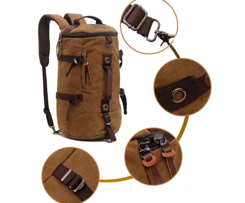 50L Canvas Hiking Backpack - Retro Style Travel Rucksack with Leather Accents | Men's Outdoor Pack – view 6