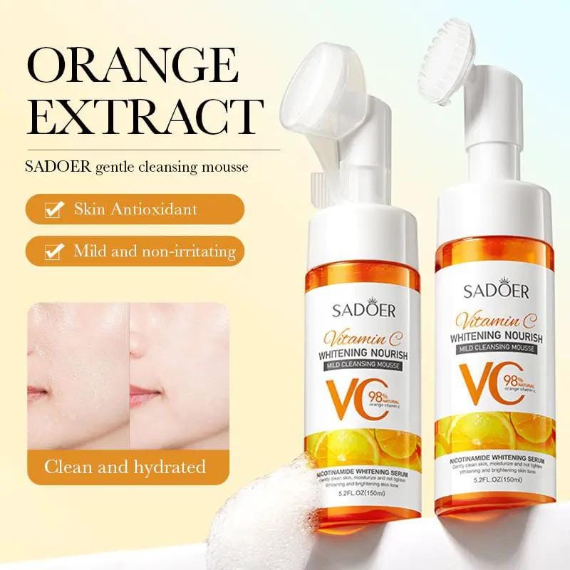 Poppy Gifts Skin Care SADOER Vitamin C Cleansing Mousse with Soft Brush – 150ml SADOER Vitamin C Cleansing Mousse with Soft Brush – 150ml