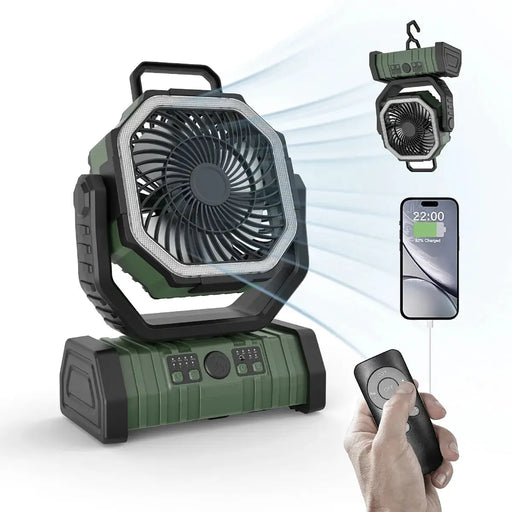 Outdoor Camping Fan with Power Bank and LED Light - Portable 3-Speed Fan – view 1