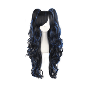 Lolita Long Curly Ponytail Cosplay Wig With Blue Highlights – view 1