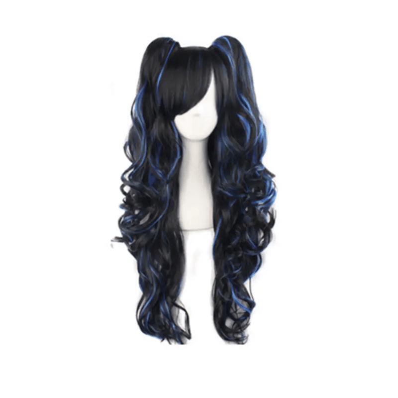Lolita Long Curly Ponytail Cosplay Wig With Blue Highlights – view 1