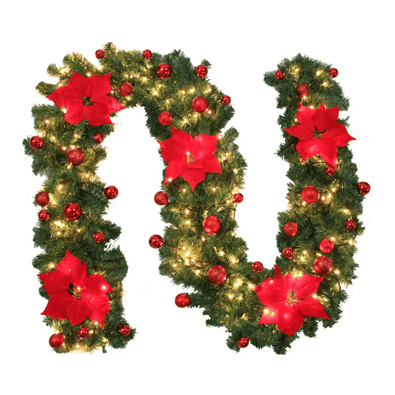 salelink.co.nz Unbranded Christmas Fireplace Tree Wreath Garland Christmas Wreath Garland With 40 LED Lights Poinsettias