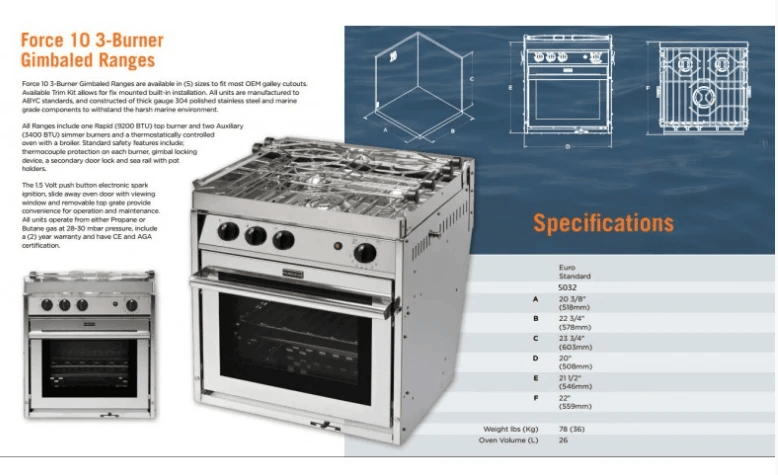 Force 10 Gas Ovens & Hobs Force 10 3 Burner 26L RV Boat Oven Rugged Compact Force 10 3 Burner 26 Litre Oven For RV Boat
