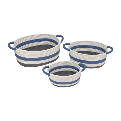 Set Of 3 Cotton Striped Woven Storage Baskets For Home Organization