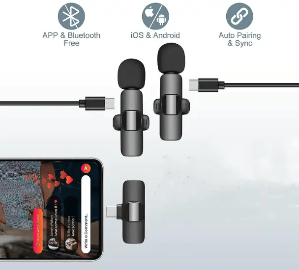 Microphone Dual Lapel Microphone for iPhone Ipad Android Pc – view 3