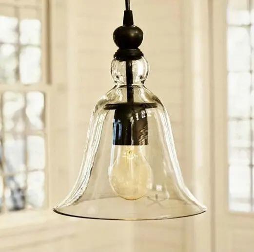 Clear Glass Bell Pendant Light With Edison Bulb Ceiling Lamp – view 6