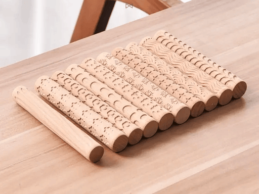Textured Roller for Clay Pottery - Wood Embossed Rod Clay Pottery Sculpture Tools – view 1