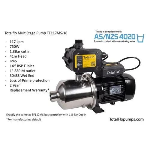 TotalFlo TF117MS-18 Multistage Pressure Pump with Controller - High Flow Tank & Mains Boosting NZ – view 2