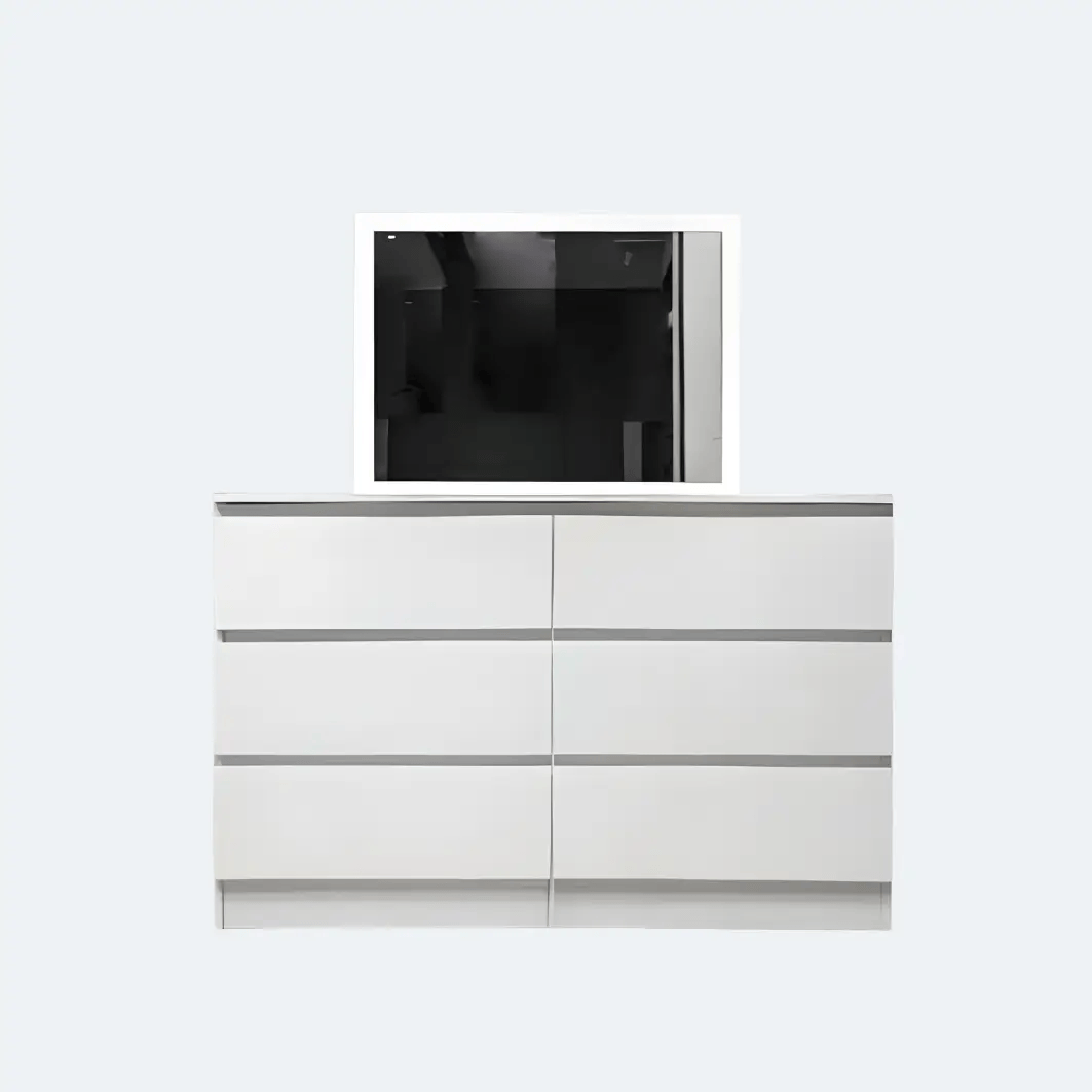 sue-e furniture Low boys 'Monaco' White Chest of 6 drawers With Mirror 'Monaco' White Chest of 6 drawers With Mirror