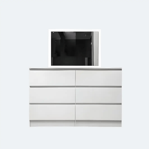 sue-e furniture Low boys 'Monaco' White Chest of 6 drawers With Mirror 'Monaco' White Chest of 6 drawers With Mirror