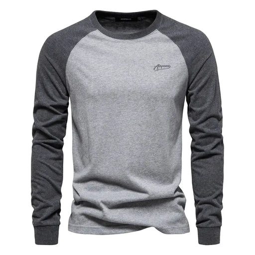 Men's Cotton Long Sleeve Color Block T-Shirt - Casual Comfort & Style – view 2