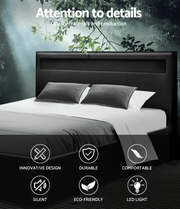 sue-e furniture Bed frames & bases Torby Bed Frame with storage and LED Light Black Double Torby Bed Frame with storage and LED Light Black Double
