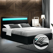 sue-e furniture Bed frames & bases Torby Bed Frame with storage and LED Light Black Double Torby Bed Frame with storage and LED Light Black Double
