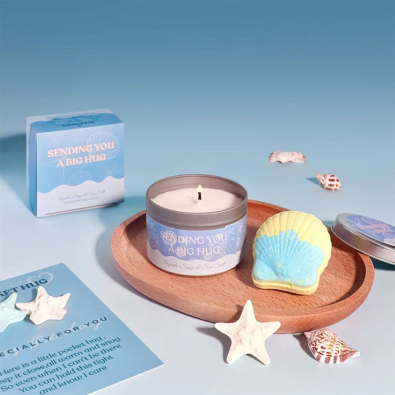 Poppy Gifts Blue Theme Aroma Candle Bath Gift Box Blue Theme Aroma Candle Bath Gift Box