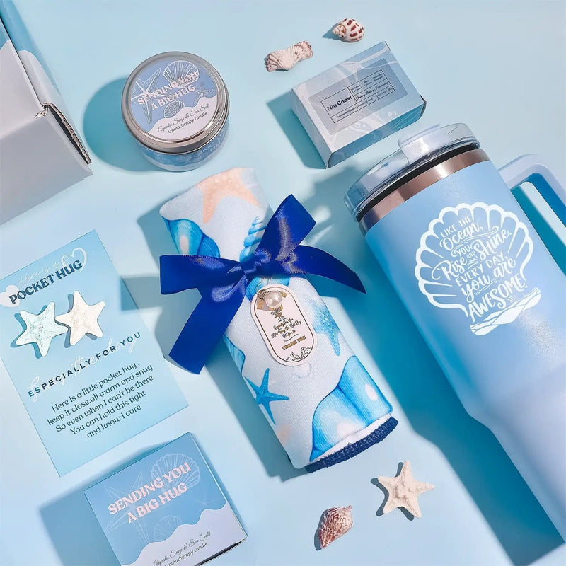 Poppy Gifts Blue Theme Aroma Candle Bath Gift Box Blue Theme Aroma Candle Bath Gift Box