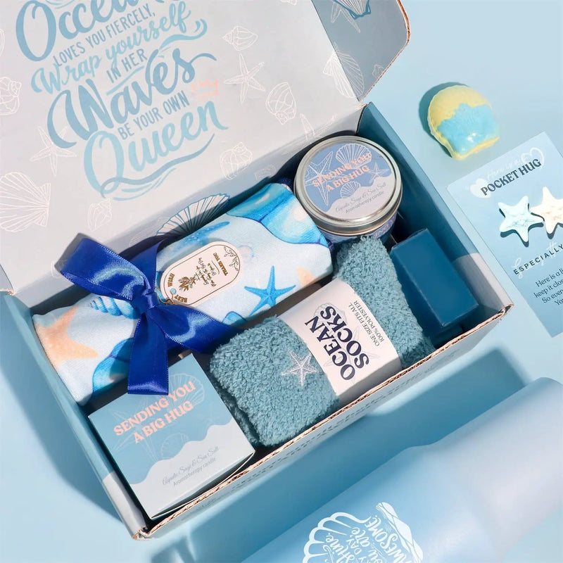 Poppy Gifts Blue Theme Aroma Candle Bath Gift Box Blue Theme Aroma Candle Bath Gift Box