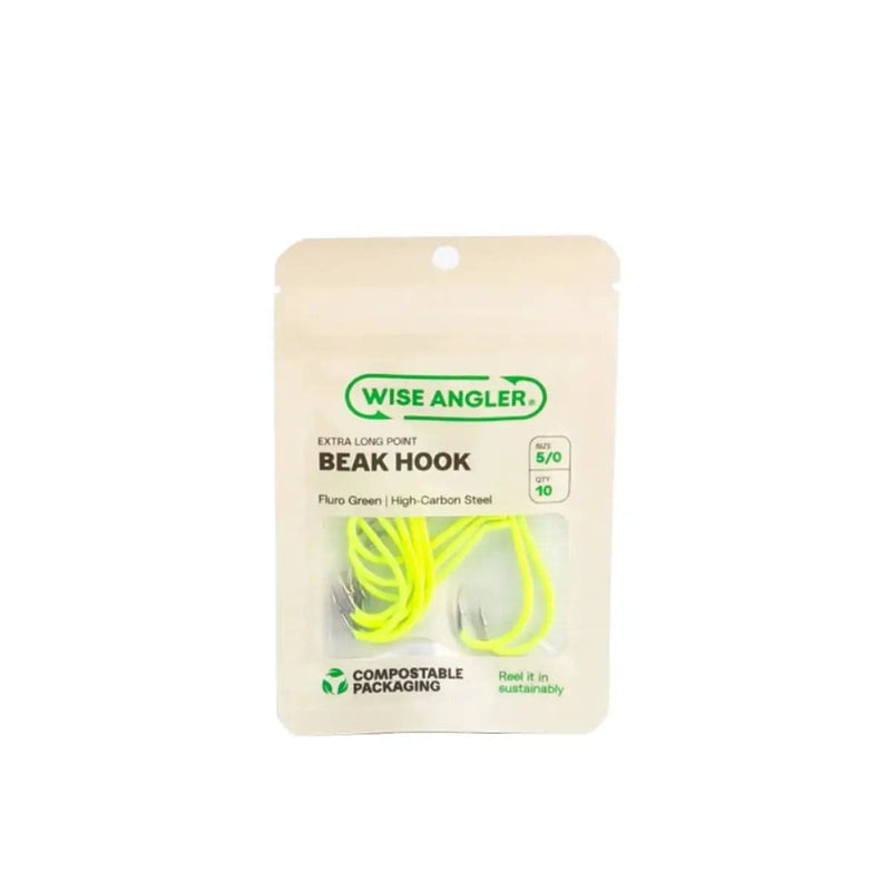 WISE ANGLER Fish hook Beak Hook - Extra Long Point Fluro Green Wise Angler Beak Hook Extra Long Point Fluoro Green