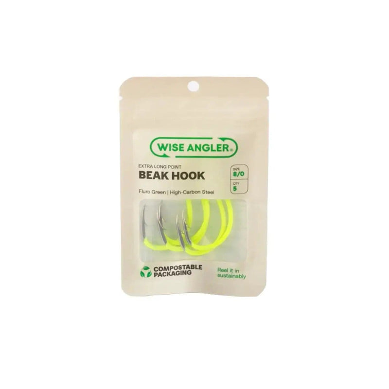 WISE ANGLER Fish hook Beak Hook - Extra Long Point Fluro Green Wise Angler Beak Hook Extra Long Point Fluoro Green