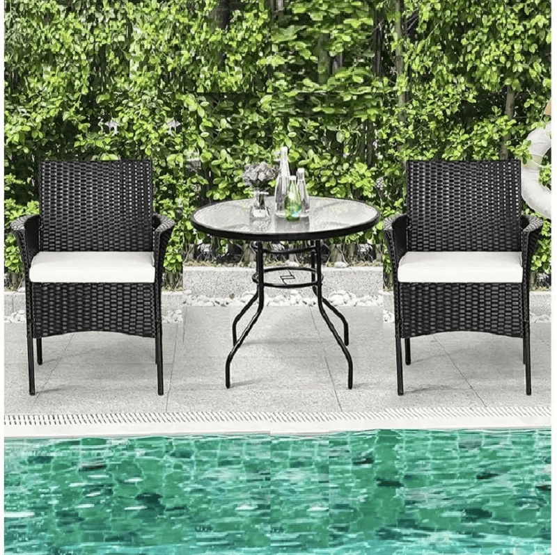 BLACK PE/PVC Rattan Patio Chairs & Round Table 3PC Set – view 1
