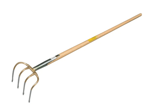 ABT Manure Drag Fork With Ash Handle 4-Tyne Four-Tine Victoria-Style Farm Tool For Efficient Manure Management
