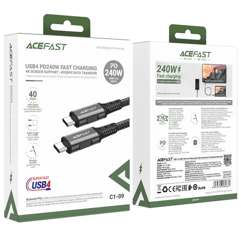 techplus ACEFAST 240W USB-C to USB-C Cable NZ – Super Durable PD Cable C1-09 ACEFAST 240W USB C to USB C Cable PD High Speed