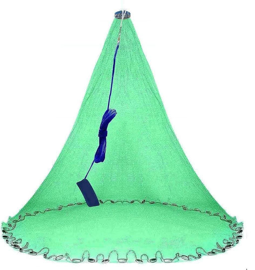 Cast Net 7Ft Radius 1/2 Inch Green American Style Drawstring Six Panels for Anglers by Action Fishing Nets