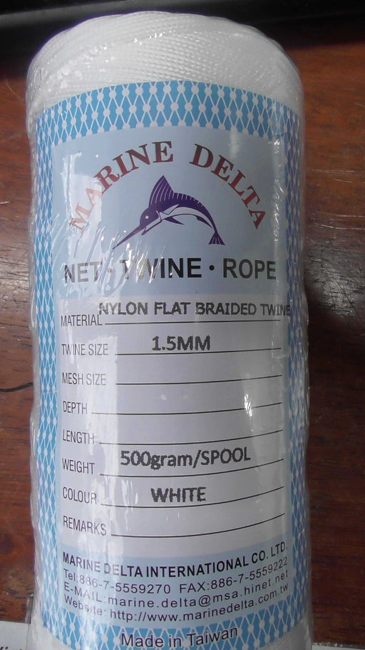 Action Fishing Nets General 500gram Spool 1.5mm White Nylon Flat Braid Action Fishing Nets 1.5mm White Nylon Flat Braid 500g
