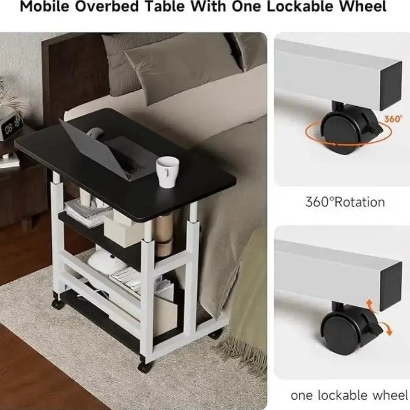 Adjustable Folding Desk with Storage Shelf & Wheels (Black & White) – view 6
