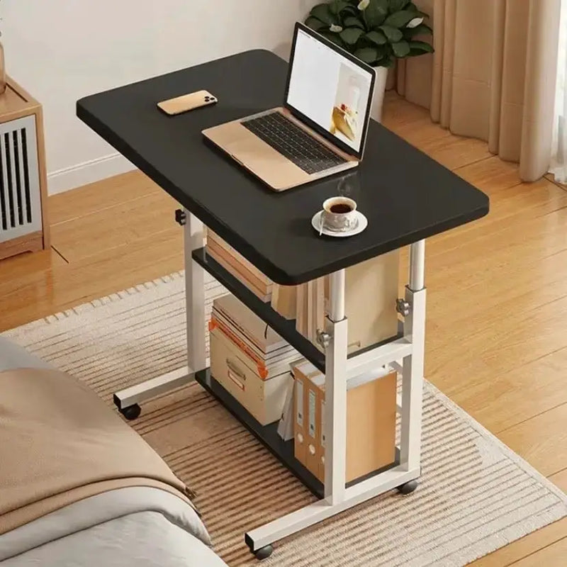 Adjustable Folding Desk with Storage Shelf & Wheels (Black & White) – view 4
