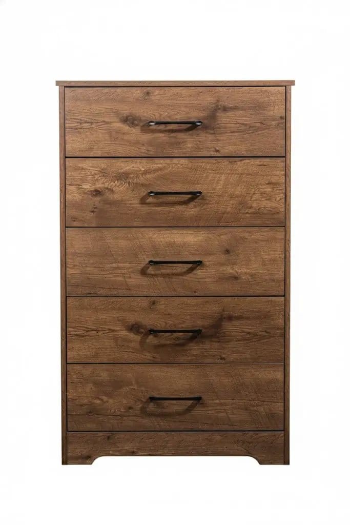 sue-e furniture Tall Boys 'Althea' Wallnut color Five Drawers 'Althea' Wallnut color Five Drawers