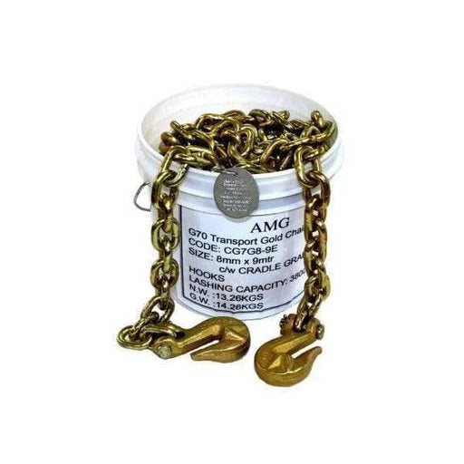 AMG Transport Chain Set 9kg 7.3mm 6m With Cradle Grab Hooks Industrial Grade Heavy Duty Lashing Chain NZ LTSA Compliant