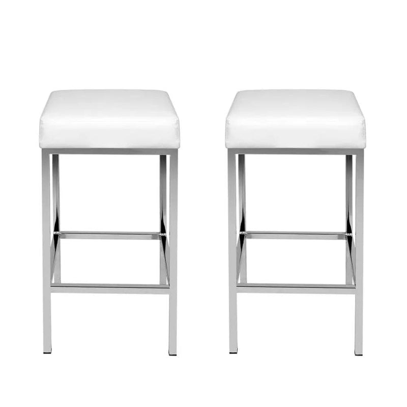 Artiss 2x Bar Stools Leather Padded Metal White – view 3