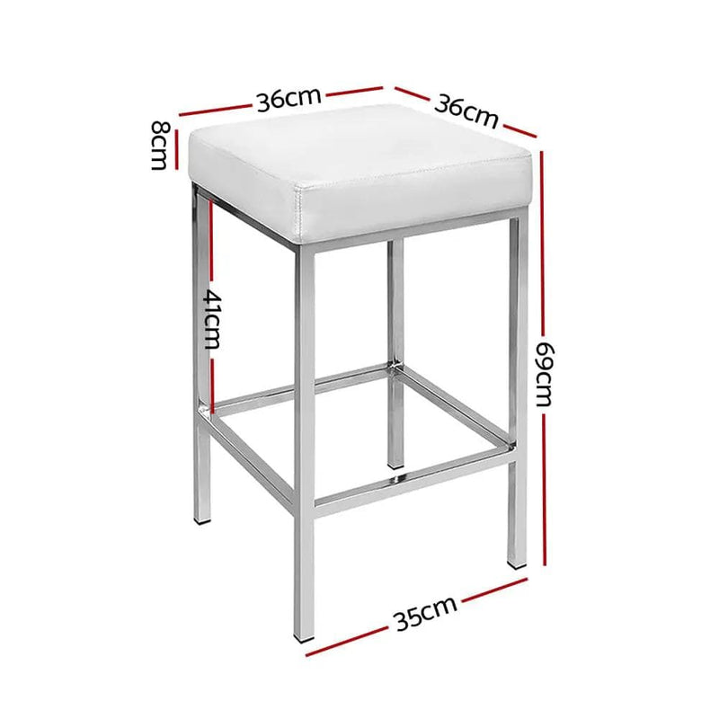 Artiss 2x Bar Stools Leather Padded Metal White – view 2