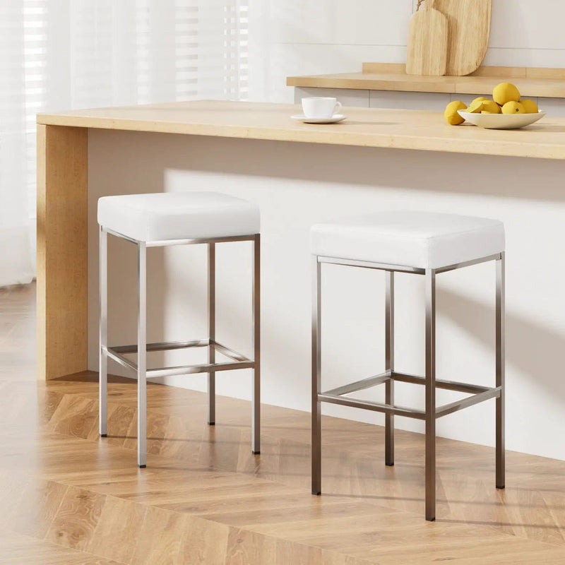 Artiss 2x Bar Stools Leather Padded Metal White – view 1