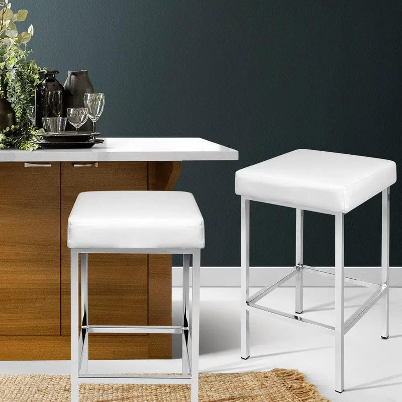 Artiss 2x Bar Stools Leather Padded Metal White – view 7