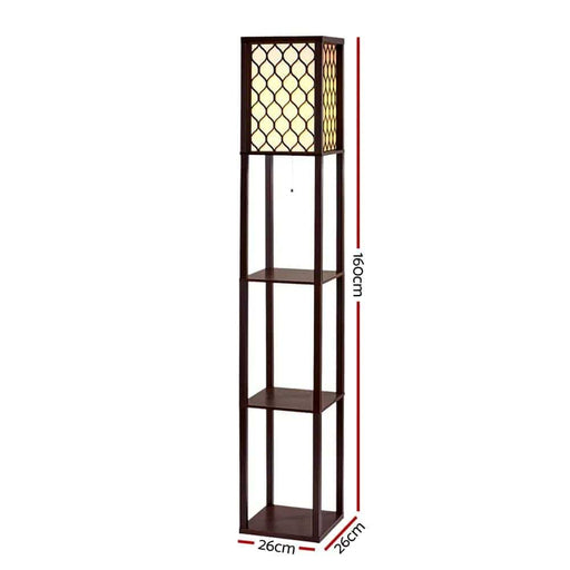 SportZone.co.nz Furniture > Bedroom Artiss Floor Lamp 3 Tier Shelf Storage LED Light Stand Home Room Pattern Brown Artiss Floor Lamp 3 Tier Shelf Storage LED Light Stand Home Room Pattern Brown
