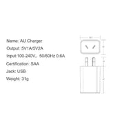 Habicare TWS AU Travel Adapter USB Charger 5V 1A/2A AU Travel Adapter USB Charger 5V 1A/2A