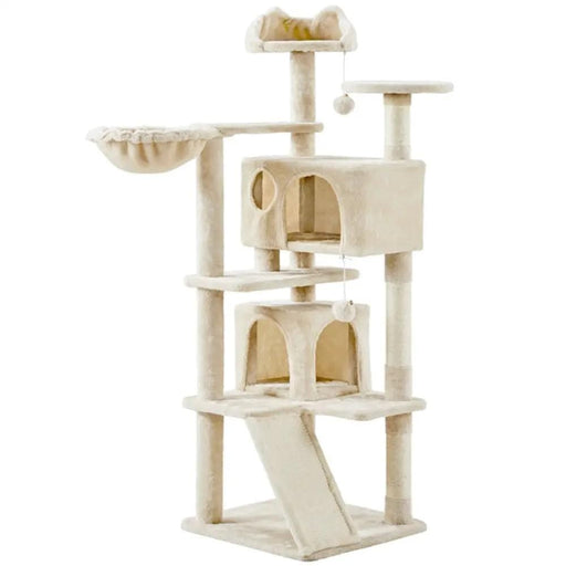 Cat Tree Condo Kitten Tree Tower w/ 2 Condos & Dangling Ball & Round Platform & Ladder – view 1