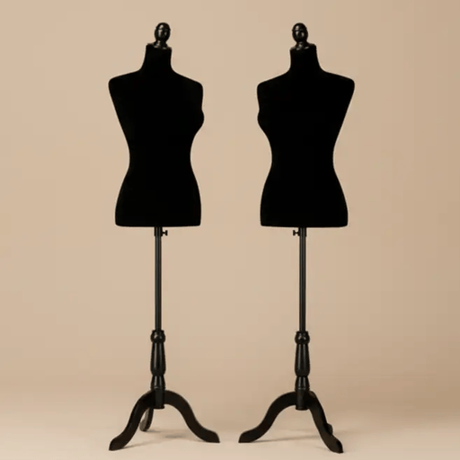 Plus Size Half Body Mannequin Stand Velvet Surface - Black