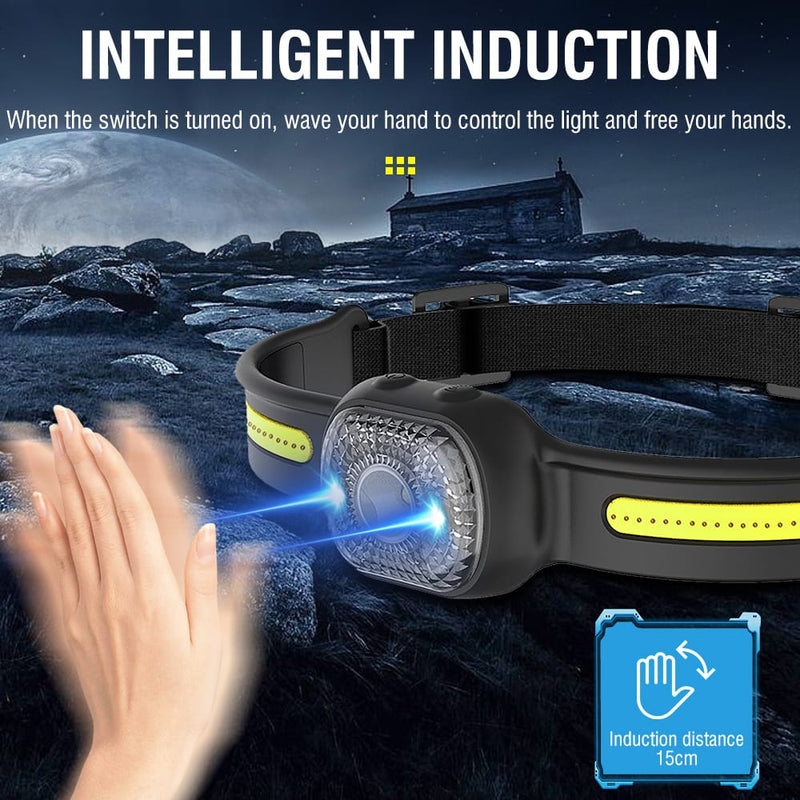 BROUIT COB LED Headlamp Sensor Head Light Rechargeable Flashlight For Emergency – view 6