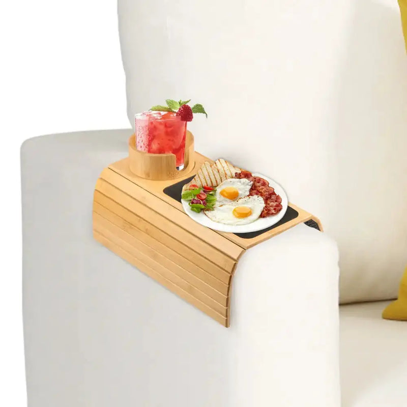 Habicare Foldable Bamboo Sofa Armrest Tray with Cup Holder Foldable Bamboo Sofa Armrest Tray with Cup Holder