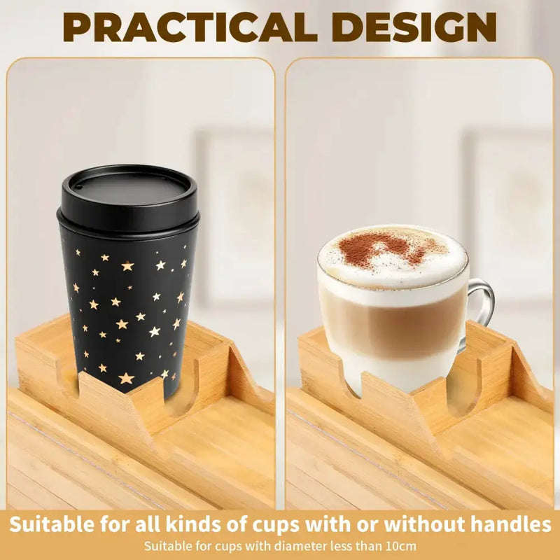 Habicare Foldable Bamboo Sofa Armrest Tray with Cup Holder Foldable Bamboo Sofa Armrest Tray with Cup Holder