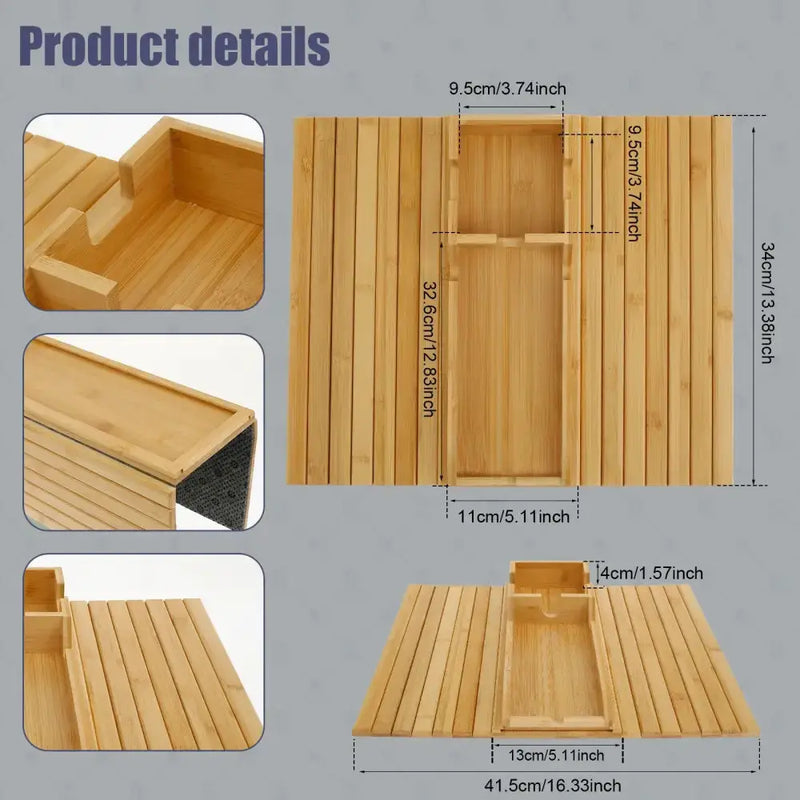 Habicare Foldable Bamboo Sofa Armrest Tray with Cup Holder Foldable Bamboo Sofa Armrest Tray with Cup Holder