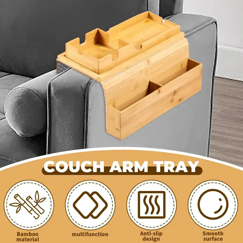 Habicare Foldable Bamboo Sofa Armrest Tray with Cup Holder Foldable Bamboo Sofa Armrest Tray with Cup Holder